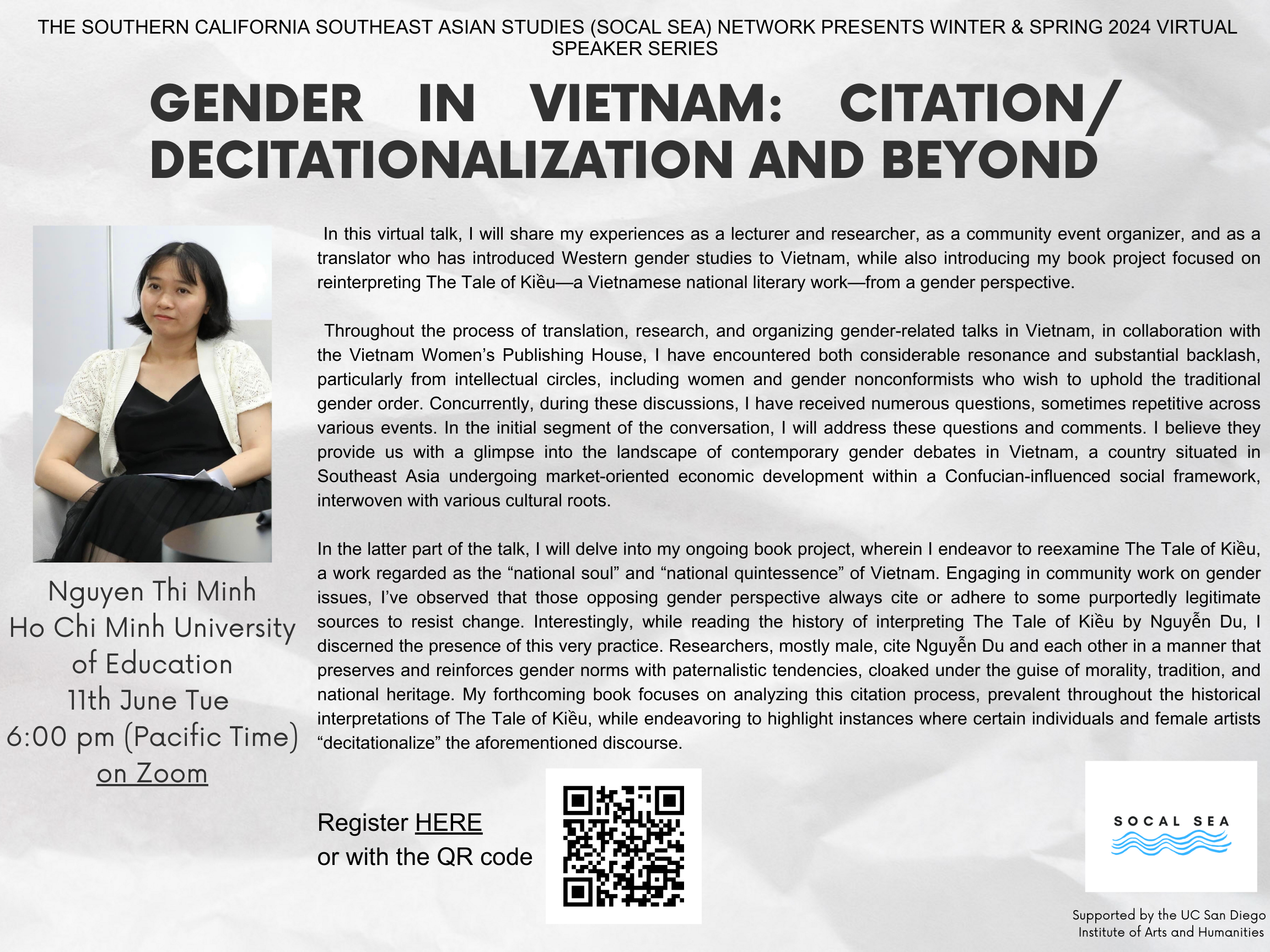 Nguyen Thi Minh Talk (Zoom June 11 6pm PST) Gender in Vietnam: Citation/Decitationalization and Beyond.